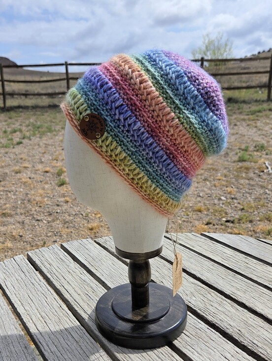 Handmade Accessories - Artisan Handmade Crochet Cotton Blend "Rainbow Ribbons" Beanie Hat